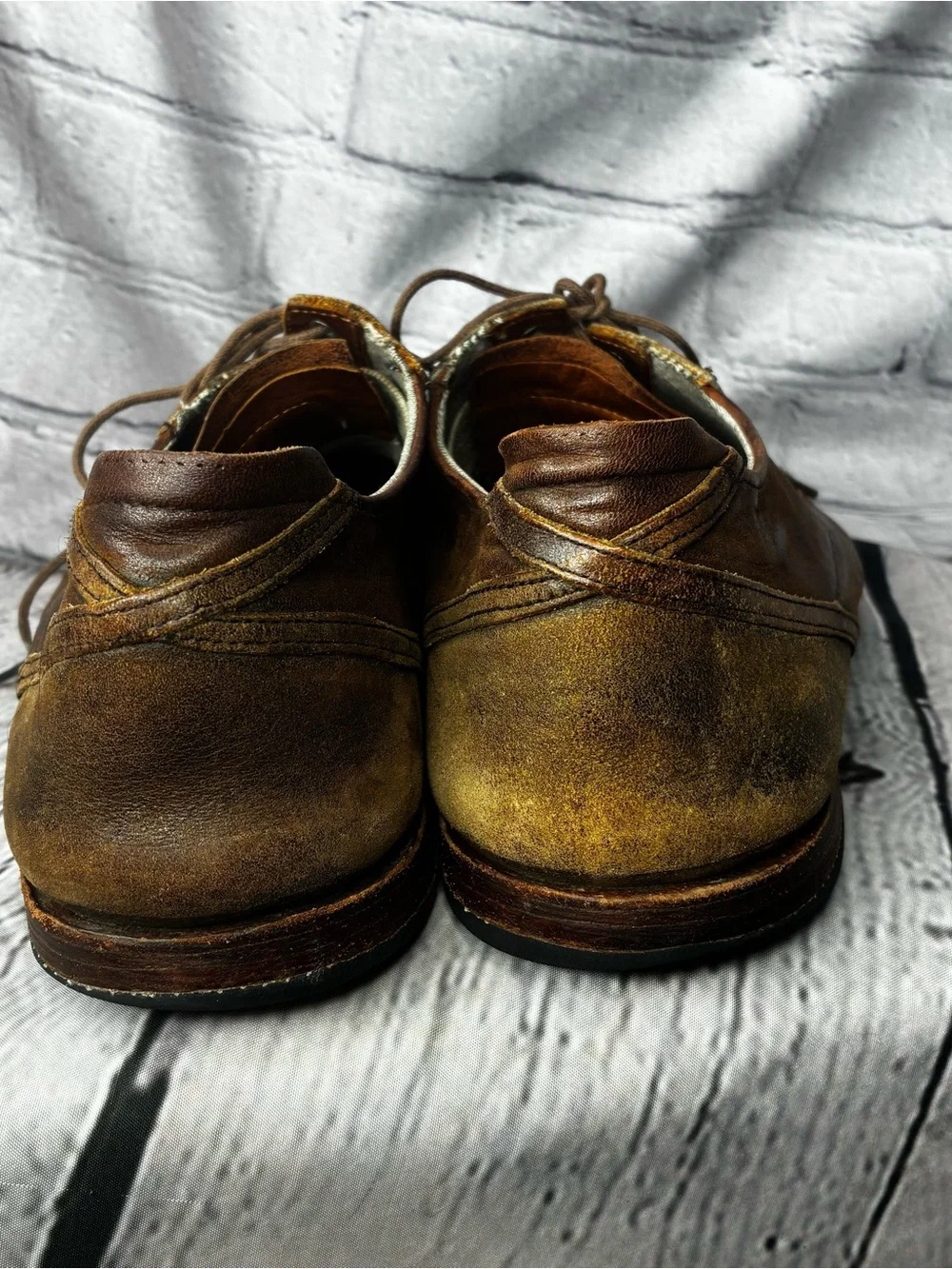Patina Distressed Brown Leather Lace Up Soft Steampunk Suede Heel Oxfords Sz 10